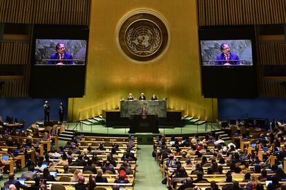 Gustavo Petro, presidente de Colombia, en el Foro Permanente para las Cuestiones Indígenas de la ONU, en Nueva York, este lunes 17 de abril.
