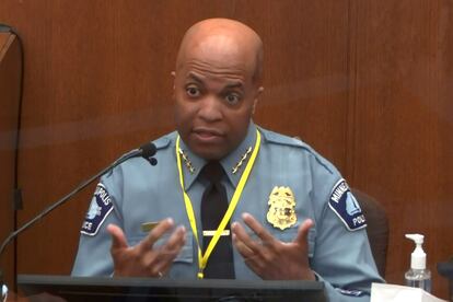 Minneapolis Police Chief Medaria Arradondo at trial against former Agent Derek Chauvin in the Minneapolis, Minnesota courthouse.