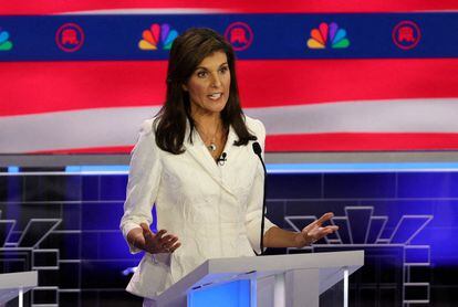 Nikki Haley, durante el tercer debate republicano.