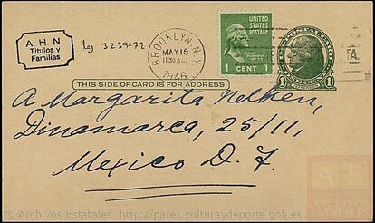 Sobre de la carta de Gabriela Mistral dirigida a Margarita Nelken. / Archivo Histórico Nacional de España