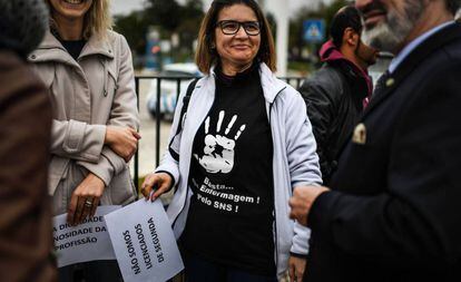 Una enfermera en huelga, el 8 de febrero en Lisboa.