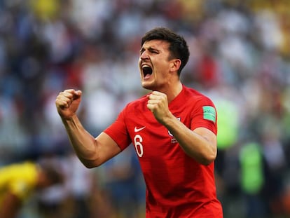 Maguire, celebra el triunfo de Inglaterra ante Suecia.