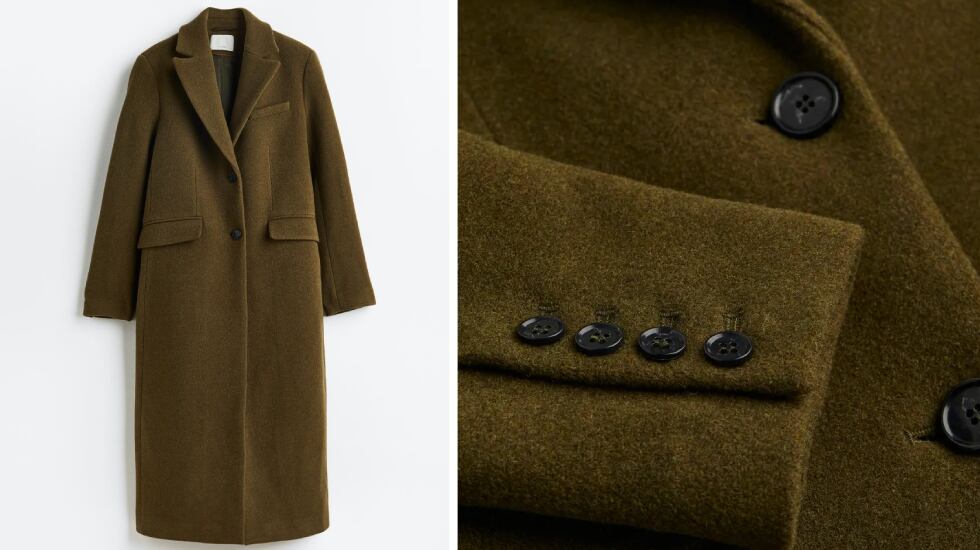 En tono verde aceituna oscuro, este abrigo de lana es una gran opción para el invierno. H&M.