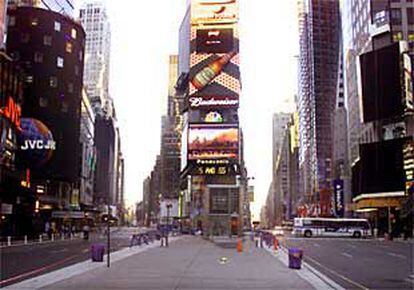 Times Square, la zona de los principales teatros neoyorquinos, apenas recibe turistas.