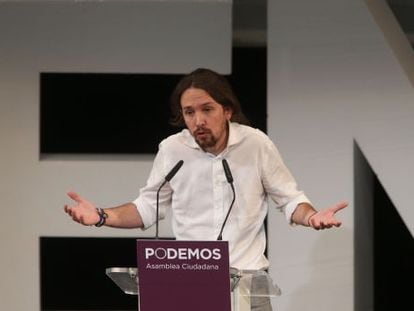 Iglesias, en la clausura de l'assemblea de Podem, el mes passat.