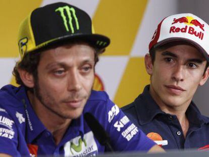 Rossi i Márquez en la roda de premsa d'aquest dijous.