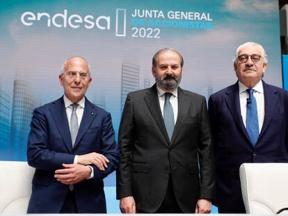 Francesco Starace, consejero delegado de Enel; Juan Sánchez-Calero, presidente de Endesa y José Bogas, CEO de Endesa.