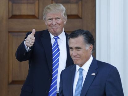 El presidente electo, Donald Trump, tras reunirse con Mitt Romney la semana pasada
