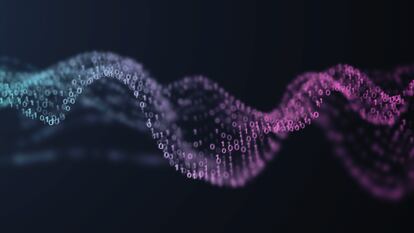 3D illustration Rendering of binary code pattern.Futuristic Particles digital Landscape wave Abstract background for business,Science and technology