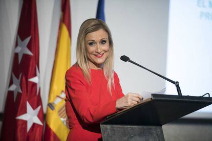 La Presidenta de la Comunidad de Madrid Cristina Cifuentes, en un acto en el Colegio de Arquitectos de Madrid el pasado día 18. 