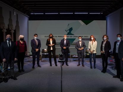 Los candidatos a las elecciones catalanas del 14 de febrero en el debate organizado por 'La Vanguardia'.