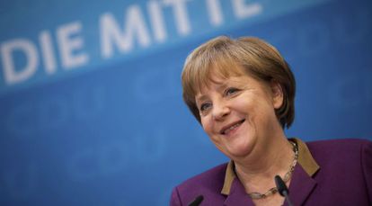 La canciller alemana, Angela Merkel, el lunes en rueda de prensa.