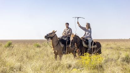 Pablo Guerra y Sofía Heinonen, de Rewilding Argentina, rastrean la presencia de nuevos ejemplares de jaguares.