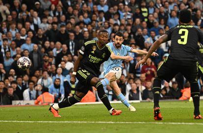 Manchester City's Portuguese midfielder Bernardo Silva opens the scoring. 