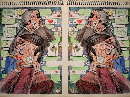 Composición de la imagen “El medio es el masaje o el miedo es el mensaje o viceversa”. El mundo al revés. Día 7.