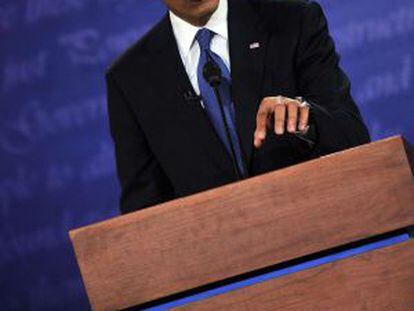 El presidente Obama en uno de los instantes del cara a cara con Romney.
