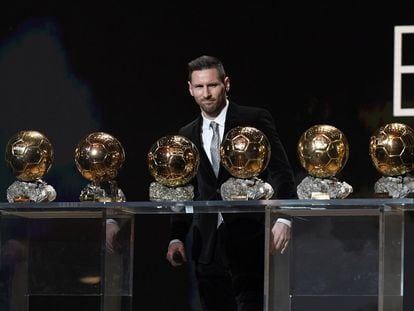 Messi con sus seis balones de oro.