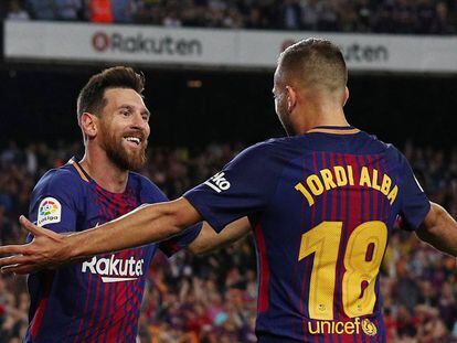 Messi i Alba un dels gols davant l'Espanyol.