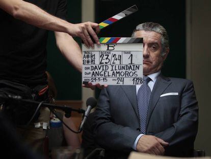 El actor Pedro Casablanc, caracterizado como Luis B&aacute;rcenas, en el rodaje de &#039;B, la pel&iacute;cula&#039;, filme dirigido por David Ilundain. 