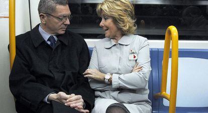 Gallardón y Aguirre, inaugurando en marzo la ampliación de la línea 2.