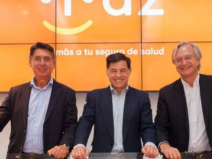 Presentación de la marca Vivaz, en 2017, realizada por varios directivos de Línea Directa, que ya no están en la entidad: Miguel Ángel Merino, consejero delegado de Línea Directa Aseguradora, David Pérez Renovales, director general de Salud Vivaz, y Francisco Valencia, director general de gobierno corporativo de Línea Directa Aseguradora.