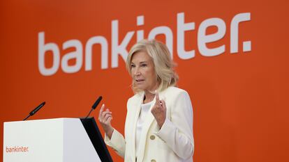 La consejera delegada de Bankinter, María Dolores Dancausa, durante la presentación de resultados del primer semestre de 2023.