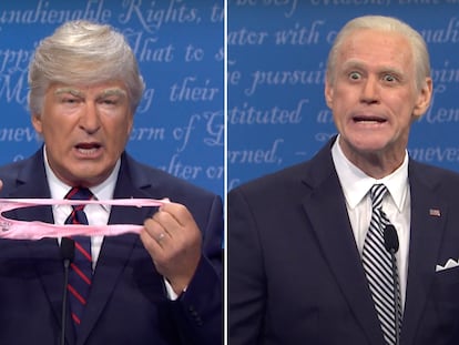 Alec Baldwin y Jim Carrey, caracterizados como Donald Trump y Joe Biden en 'Saturday Nigh Live'.