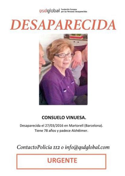 Consuelo Vinuesa, una de las últimas ancianas desaparecidas.