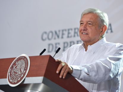 Andrés Manuel López Obrador en una conferencia en Campeche este miércoles.