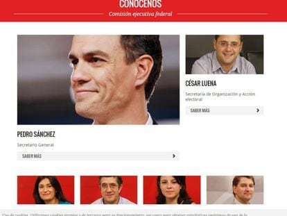 Página web del PSOE, de la que se han eliminado los miembros dimisionarios de la Ejecutiva.