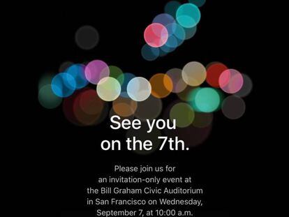 "Nos vemos el día 7", dice Apple en su invitación.