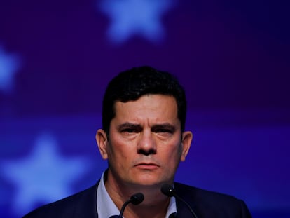 Sergio Moro, exministro de Justicia, durante un evento en Brasilia, este lunes.