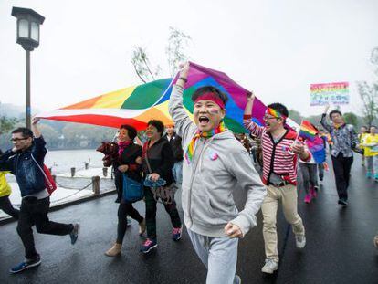 Activistas homosexuales chinos, en un maratón en noviembre.