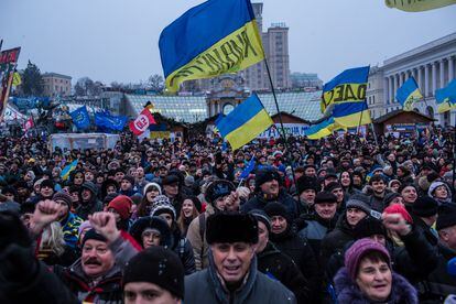Protestas contra el Gobierno, por el acuerdo con la UE y contra la corrupción, en diciembre de 2013 en Kiev. 