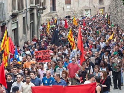 Los manifestantes, ayer en el centro de Vic. 