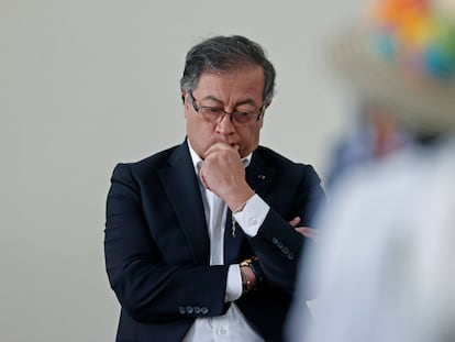 Gustavo Petro durante la radicación de la ley de reforma pensional, el 22 de marzo en Bogotá.