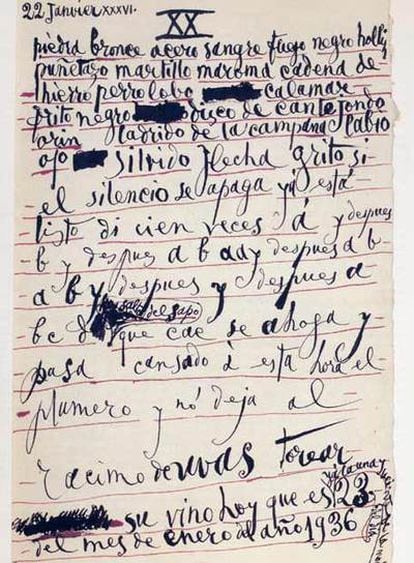 Manuscrito de un poema de Picasso de enero de 1936.