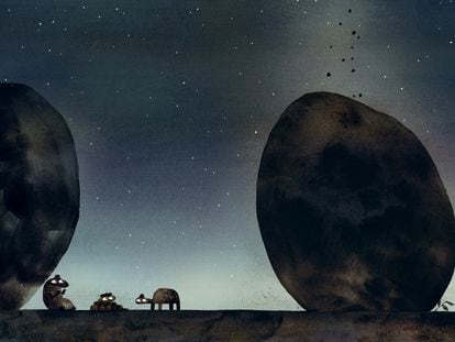 Ilustración del álbum 'La roca del cielo' de Jon Klassen.