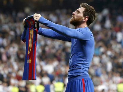 Messi celebra el tercer gol del Barcelona.