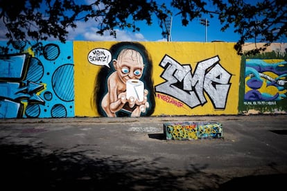 Una pintada en el barrio berlinés de Prenzlauer Berg, con el Gollum diciendo 'Mi tesoro'.