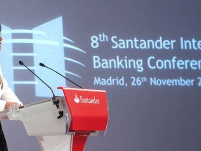 La presidenta del Banco Santander, Ana Bot&iacute;n, durante su intervenci&oacute;n en la Conferencia Internacional de Banca
