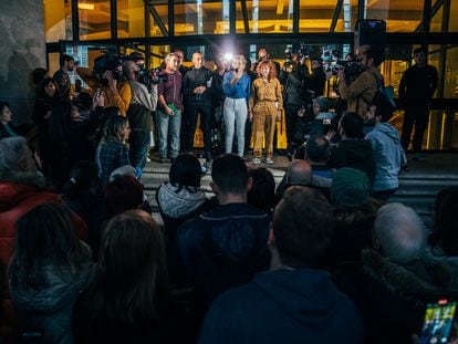 La vicepresidenta segunda del Gobierno, Yolanda Díaz, durante el acto del movimiento 'Sumar' que se ha celebrado hoy viernes en A Coruña.