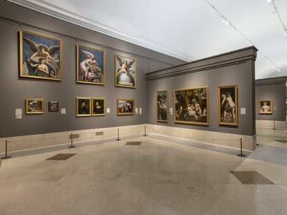 Sala 40 del Museo del Prado con las obras copiadas de grandes artistas.