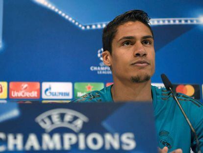 Varane, en la rueda de prensa de este martes. 