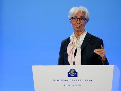 Christine Lagarde, presidenta del BCE, durante una comparecencia en Fráncfort.