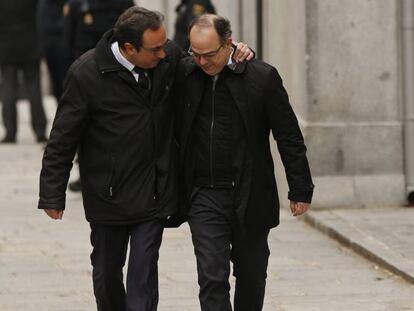 Josep Rull y Jordi Turull este viernes a su llegada a la sede del Tribunal Supremo en Madrid.