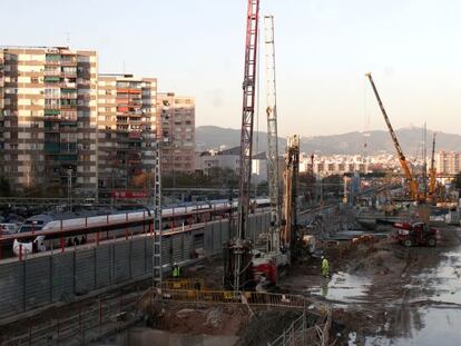 Obras del AVE en su llegada a Barcelona.