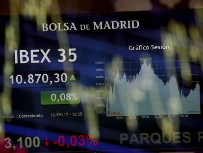 Una pantalla de la Bolsa de Madrid. 