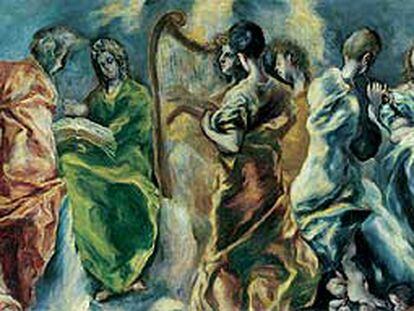 Él óleo de El Greco <i>El concierto de los ángeles</i> (hacia 1608-1614), 112 <b> - </b> 205 cm, se expone estos días en Lausana.