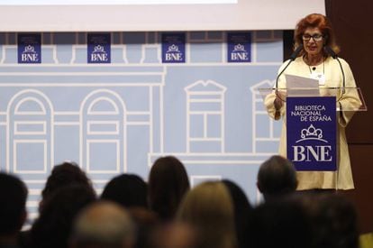 Carmen Alborch, en la Biblioteca Nacional, durante su lectura en el D&iacute;a de las Escritoras.